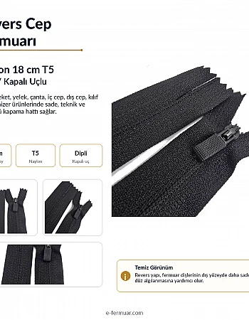 18 Cm Özel Elcikli Naylon Cep Fermuarı Dipli -  NC0018T5Ö