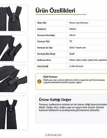 18 Cm Özel Elcikli Naylon Cep Fermuarı Dipli -  NC0018T5Ö
