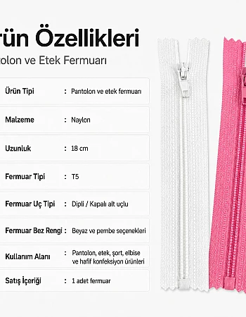 18 Cm Naylon Cep Fermuarı -  Dipli - NC0018T5