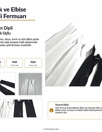 35 cm Tül Şeritli Dipli Gizli Fermuar Tip 3 | Elbise, Etek ve Abiye İçin | NC0035TUL