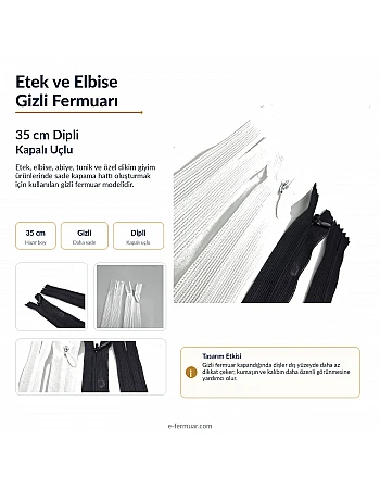 35 cm Tül Şeritli Dipli Gizli Fermuar Tip 3 | Elbise, Etek ve Abiye İçin | NC0035TUL
