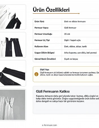 35 cm Tül Şeritli Dipli Gizli Fermuar Tip 3 | Elbise, Etek ve Abiye İçin | NC0035TUL