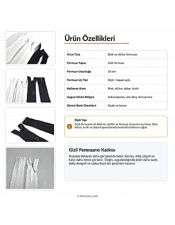 35 cm Tül Şeritli Dipli Gizli Fermuar Tip 3 | Elbise, Etek ve Abiye İçin | NC0035TUL