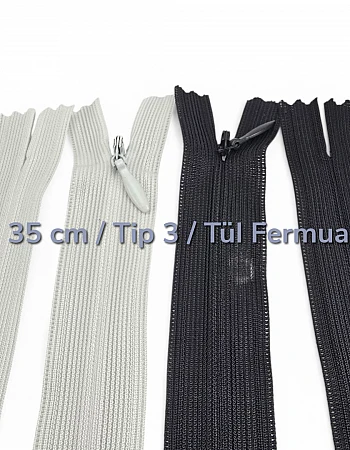 35 cm Tül Şeritli Dipli Gizli Fermuar Tip 3 | Elbise, Etek ve Abiye İçin | NC0035TUL