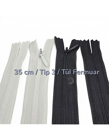 35 cm Tül Şeritli Dipli Gizli Fermuar Tip 3 | Elbise, Etek ve Abiye İçin | NC0035TUL