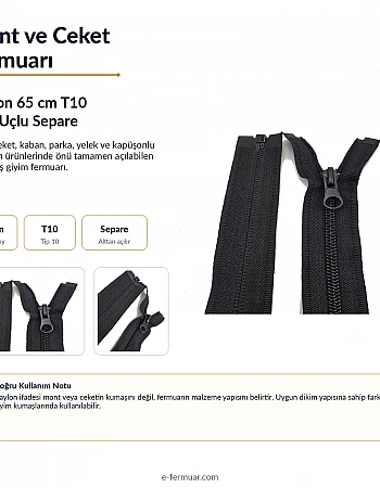 65 cm Nylon Jacket Zipper, Open End (Separate) - NC0065T10