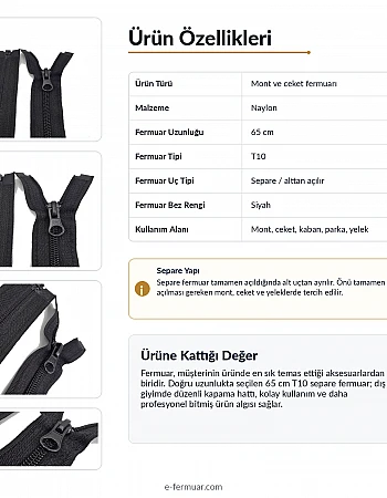 65 cm Nylon Jacket Zipper, Open End (Separate) - NC0065T10