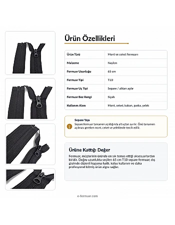 65 cm Nylon Jacket Zipper, Open End (Separate) - NC0065T10