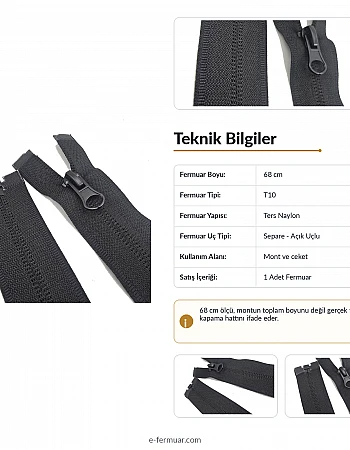68 cm Nylon Jacket Zipper, Open End (Separate) - NC0068T10