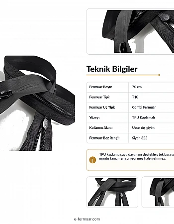 70 Cm Naylon Mont Fermuarı Açık Uçlu (Separe)  -  NC0070T10