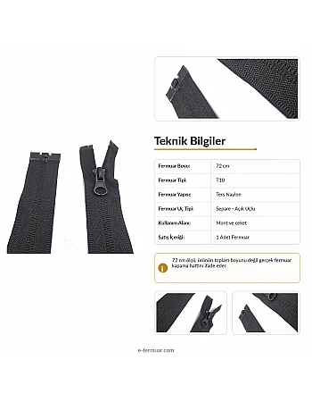 72 cm Nylon Jacket Zipper Open End (Separate) - NC0072T10