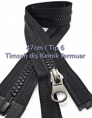 47 cm T6 Timsah Diş Kemik Fermuar Açık Uçlu Separe | Mont ve Ceket İçin | PR0047T6TMS