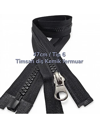 47 cm T6 Timsah Diş Kemik Fermuar Açık Uçlu Separe | Mont ve Ceket İçin | PR0047T6TMS