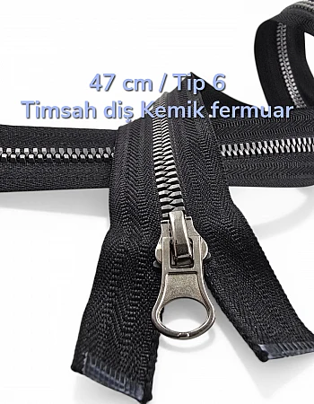47 cm T6 Timsah Diş Kemik Fermuar Açık Uçlu Separe | Mont ve Ceket İçin | PR0047T6TMS