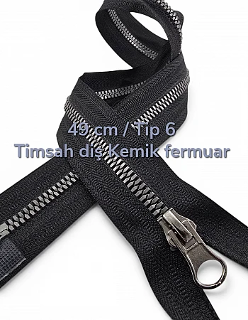 49 cm T6 Timsah Diş Kemik Fermuar Açık Uçlu Separe | Mont ve Ceket İçin | PR0049T6TMS
