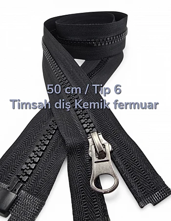 50 cm T6 Timsah Diş Kemik Fermuar Açık Uçlu Separe | Mont ve Ceket İçin | PR0050T6TMS