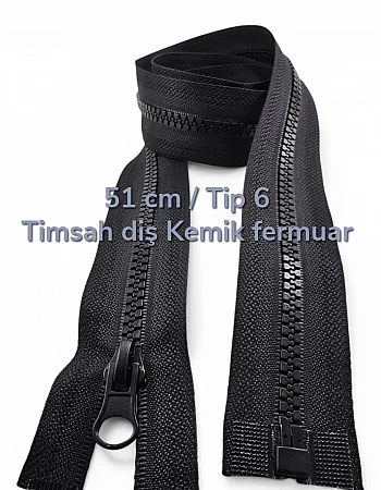 51 cm T6 Timsah Diş Kemik Fermuar Açık Uçlu Separe | Mont ve Ceket İçin | PR0051T6TMS