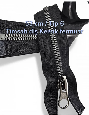 53 cm T6 Timsah Diş Kemik Fermuar Açık Uçlu Separe | Mont ve Ceket İçin | PR0053T6TMS