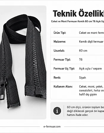 60 Cm Kemik Mont Fermuarı Açık Uçlu (Separe)  -  PR0060T6