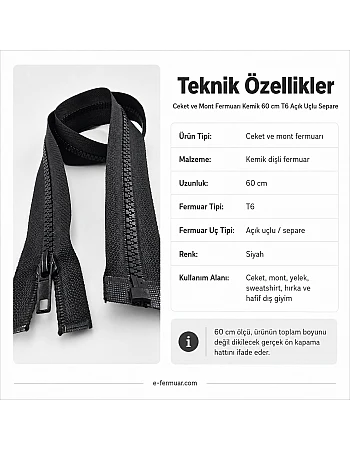60 Cm Kemik Mont Fermuarı Açık Uçlu (Separe)  -  PR0060T6