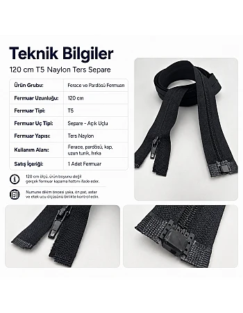 120 cm 47.24" Reversed Nylon Abaya Zipper | For Long Outerwear | ZP00120S