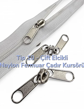Naylon Fermuar Kursörü Çift Elcikli Tip 10  - Çadır Fermuarı Kursörü - ESB002N10C