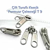 Çift elcikli, dayanıklı ve estetik Tip 9 çadır fermuarı kursörü.