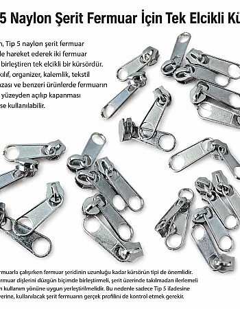 Naylon Fermuar Kürsörü Tek Elcikli Tip 5 – Nikel Zamak KRSTT5