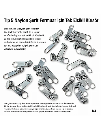 Naylon Fermuar Kürsörü Tek Elcikli Tip 5 – Nikel Zamak KRSTT5