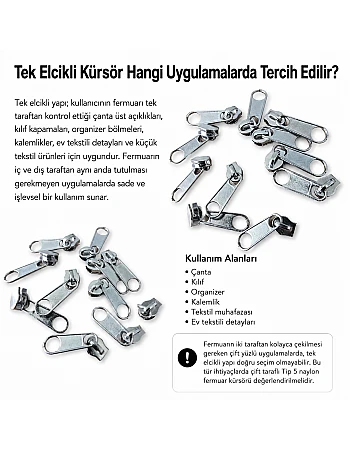 Naylon Fermuar Kürsörü Tek Elcikli Tip 5 – Nikel Zamak KRSTT5