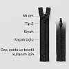 55 cm T5 Siyah Naylon Dipli Fermuar | Kapalı Uçlu Mont Cep ve Çanta Fermuarı | ZP0055T5