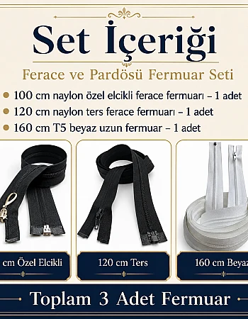 Terzi ve Ferace Atölyeleri İçin Uzun Fermuar Seti – 3 Adet Hazır Tamir ve Üretim Paketi - ST-0005T5