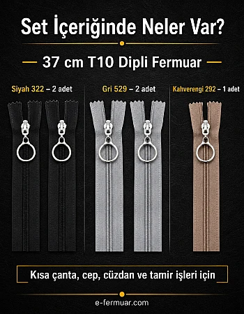 Terzi, Tadilatçı ve Çantacılar İçin T10 Kalın Dişli Fermuar Seti – 37 / 47 cm – 10 Adet - ST-0006T10