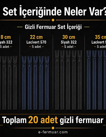 Terzi ve Abiye Atölyeleri İçin Gizli Fermuar Temel Seti – 18 / 22 / 30 / 35 cm – 20 Adet - ST-0008