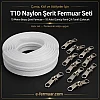 10 metre uzunluğunda kaliteli naylon şerit fermuar ve 10 adet çekecek içeren set.