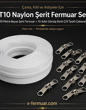 Çanta, Kılıf ve Atölyeler İçin T10 Naylon Şerit Fermuar Seti – 10 Metre + 10 Çekecek - ST-0009
