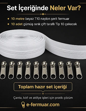 Çanta, Kılıf ve Atölyeler İçin T10 Naylon Şerit Fermuar Seti – 10 Metre + 10 Çekecek - ST-0009