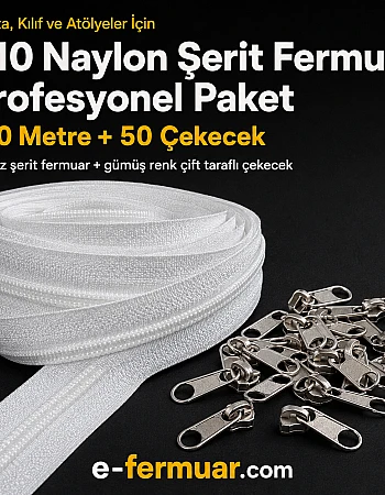 Çanta, Kılıf ve Atölyeler İçin T10 Naylon Şerit Fermuar Seti – 100 Metre + 50 Krüsör- ST-0009T10-100M50C
