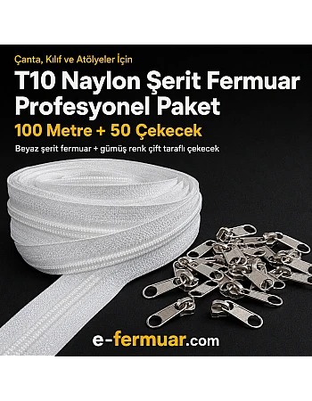 Çanta, Kılıf ve Atölyeler İçin T10 Naylon Şerit Fermuar Seti – 100 Metre + 50 Krüsör- ST-0009T10-100M50C