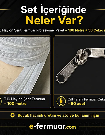 Çanta, Kılıf ve Atölyeler İçin T10 Naylon Şerit Fermuar Seti – 100 Metre + 50 Krüsör- ST-0009T10-100M50C