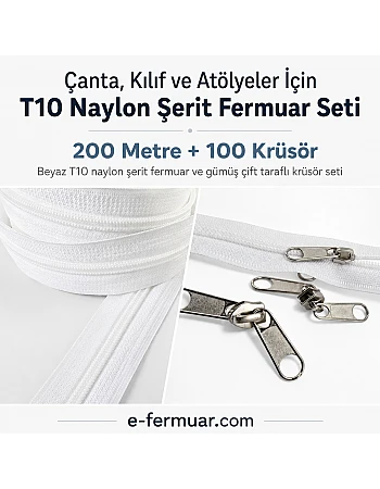 T10 Nylon Zipper Tape Set for Bags, Cases and Workshops – 200 Meters + 100 Sliders - ST-0009T10-200M100C