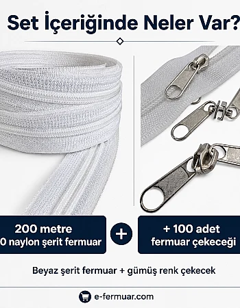 Çanta, Kılıf ve Atölyeler İçin T10 Naylon Şerit Fermuar Seti – 200 Metre + 100 Krüsör- ST-0009T10-200M100C