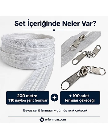 Çanta, Kılıf ve Atölyeler İçin T10 Naylon Şerit Fermuar Seti – 200 Metre + 100 Krüsör- ST-0009T10-200M100C