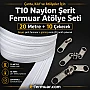 Çanta, Kılıf ve Atölyeler İçin T10 Naylon Şerit Fermuar Seti – 20 Metre + 10 Krüsör- ST-0009T10-20M10C