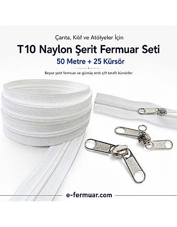 T10 Nylon Zipper Tape Set for Bags, Cases and Workshops – 50 Meters + 25 Sliders - ST-0009T10-50M25C