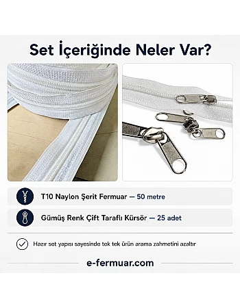 T10 Nylon Zipper Tape Set for Bags, Cases and Workshops – 50 Meters + 25 Sliders - ST-0009T10-50M25C