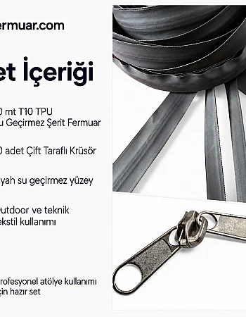 Outdoor ve Teknik Tekstil İçin T10 TPU Su Geçirmez Şerit Fermuar Seti – 10 Metre + 10 Krüsör- ST-0010