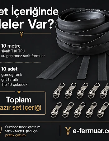 Outdoor ve Teknik Tekstil İçin T10 TPU Su Geçirmez Şerit Fermuar Seti – 10 Metre + 10 Çekecek - ST-0010