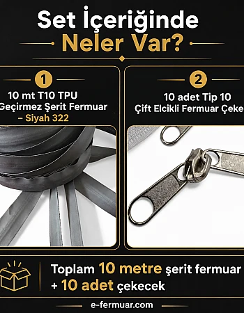 Outdoor ve Teknik Tekstil İçin T10 TPU Su Geçirmez Şerit Fermuar Seti – 10 Metre + 10 Çekecek - ST-0010