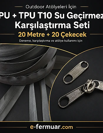 Outdoor Atölyeleri İçin PU + TPU T10 Su Geçirmez Şerit Fermuar Seti – 20 Metre + 20 Çekecek - ST-0011